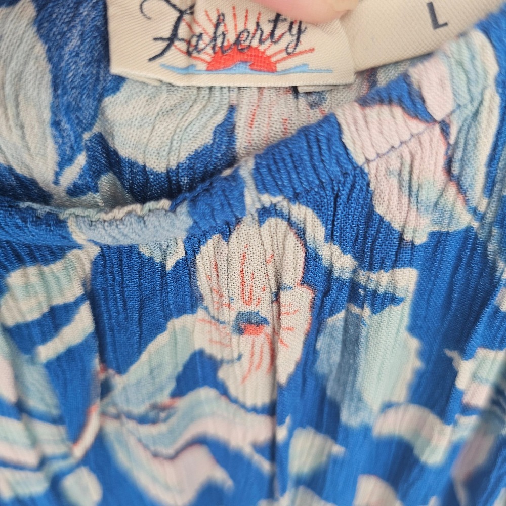Faherty Blue Floral Smocked Waist Maxi Dress Sleeveless Scoop Neck Size L - Picture 5 of 10